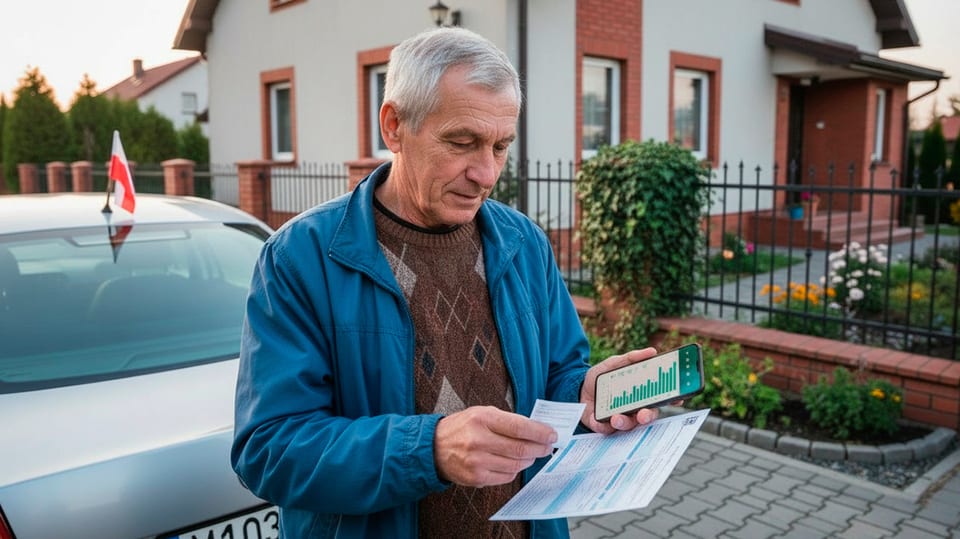 Kierowca porównujący dokumenty i kalkulację na telefonie